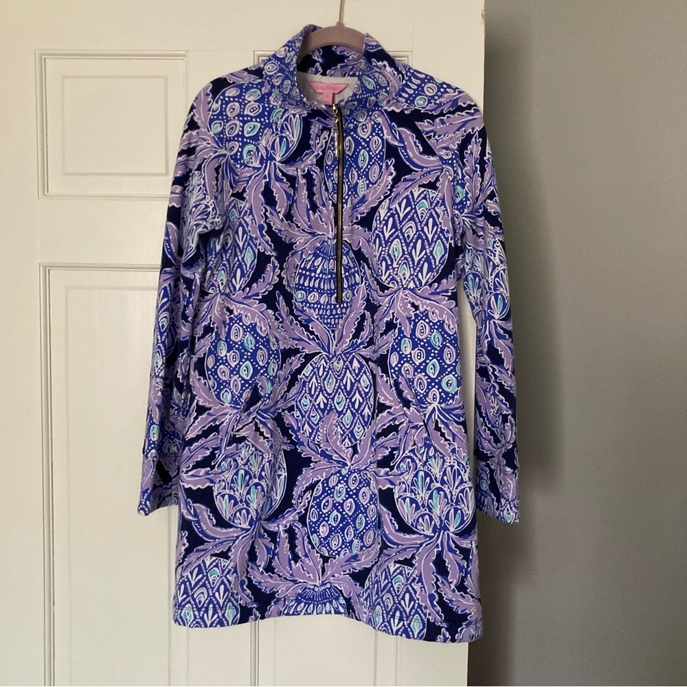 Lilly Pulitzer skipper mini dress pockets sweatshirt purple pineapple size M